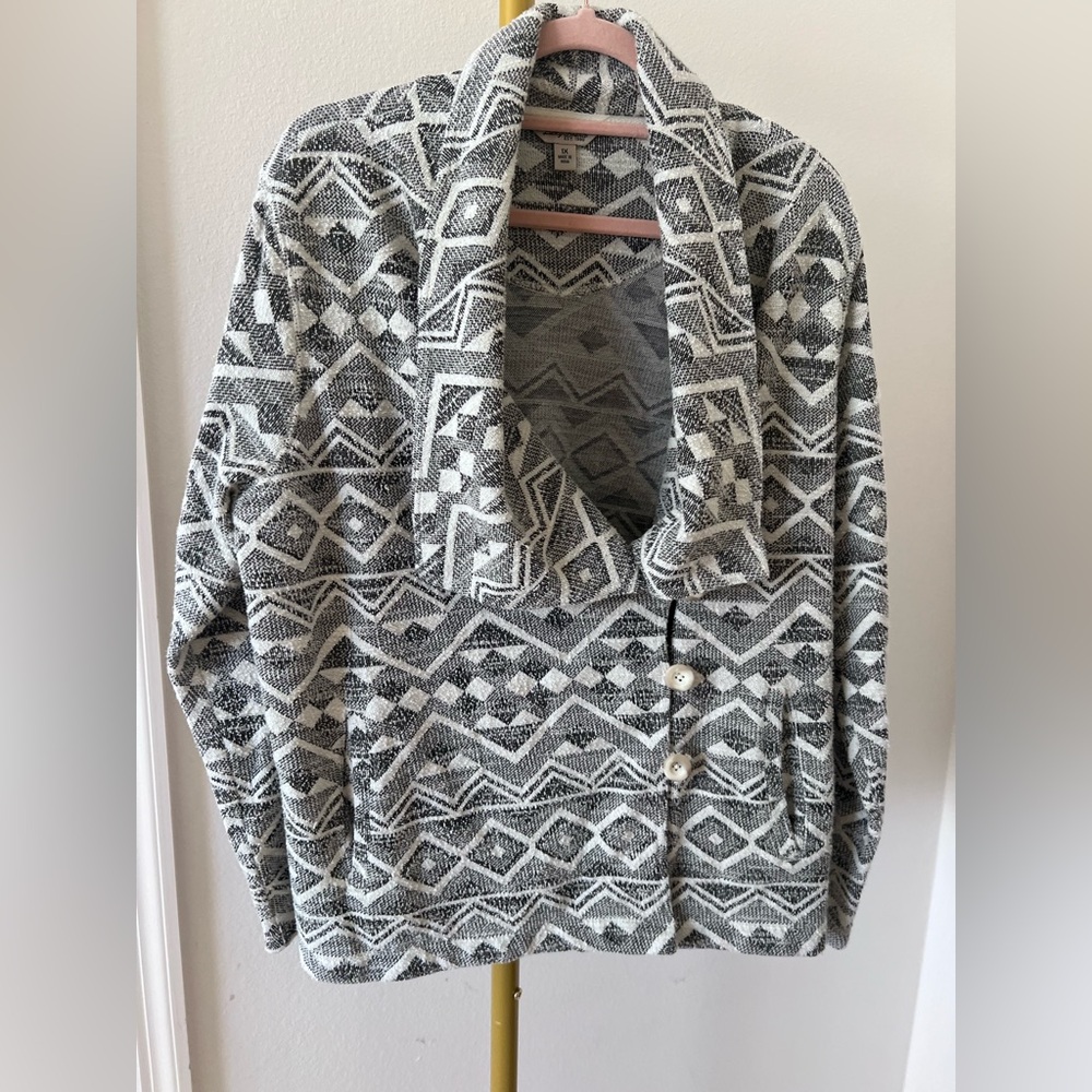 Lucky Brand Grey & White Knit Western Aztec Button Blazer Cardigan Women 1X